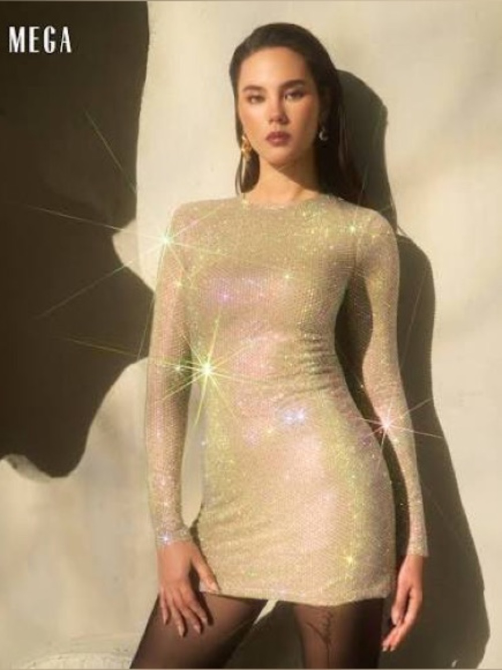 Stella McCartney Nude Sequin Long-Sleeve Mini Dress